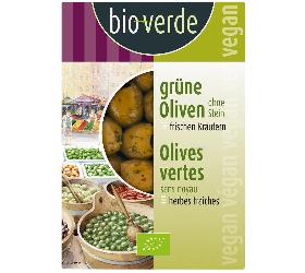 VPE Grüne Oliven ohne Stein mit frischen Kräutern mariniert 6x150g bio-verde