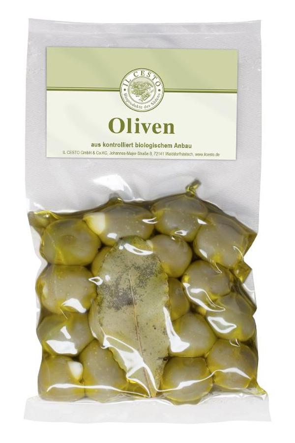 Produktfoto zu Griech. Oliven grün mit Knoblauch gefüllt 175g