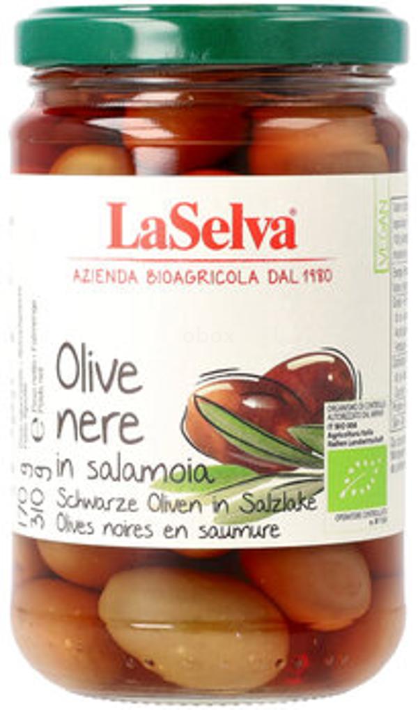 Produktfoto zu Schwarze Oliven mit Stein im Glas 310g