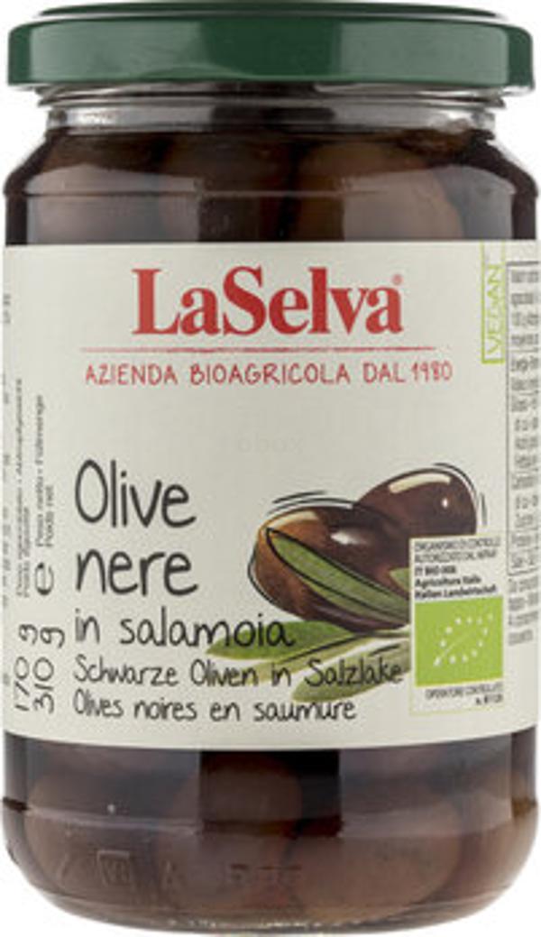 Produktfoto zu Schwarze Oliven mit Stein im Glas 310g