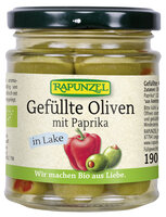 Oliven grün, gefüllt mit Paprika in Lake