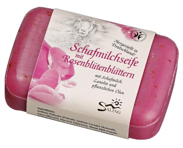 Produktfoto zu Schafmilchseife mit Rosenblütenblättern, 100 g
