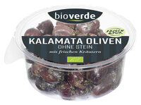 Schwarze Kalamata-Oliven ohne Stein mariniert mit frischen Kräutern 150 g