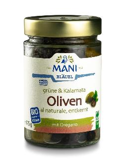 Grüne & Kalamata Oliven al Naturale entkernt von Mani Bläuel