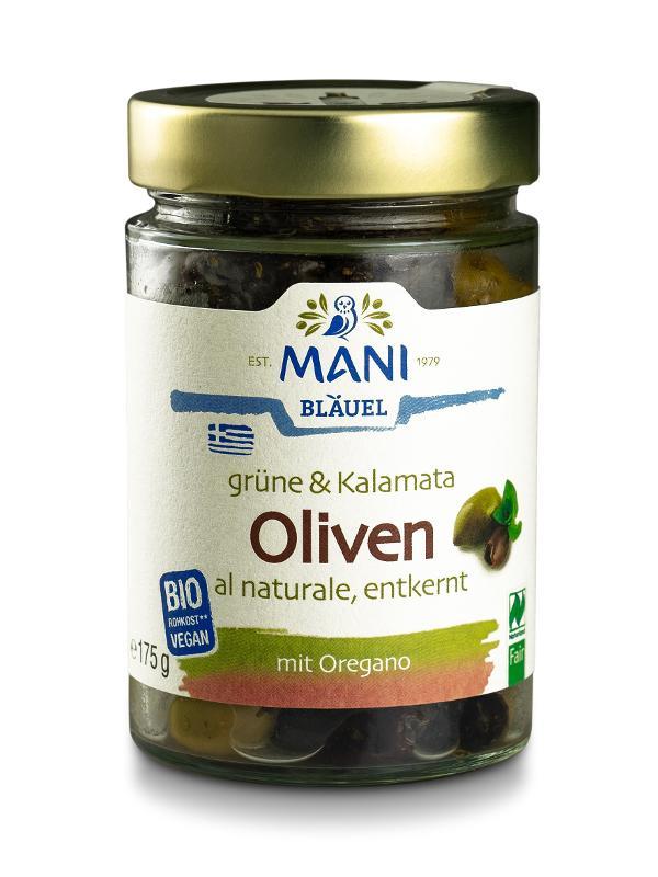 Produktfoto zu Grüne & Kalamata Oliven al Naturale entkernt von Mani Bläuel