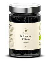 Ölkännchen Schwarze Oliven Thrumba (mit Stein), GR im 180g-Glas (Vakuum, ohne La