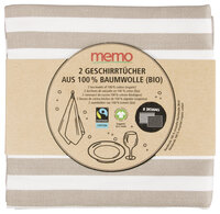 2 memo Geschirrtücher aus Bio-Baumwolle, Fairtrade, 50 x 70 cm