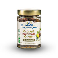 MANI Grüne & Kalamata Oliven al naturale mit Rosmarin, entkernt, bio, NL Fair