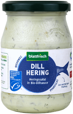 Heringsalat in Dill-Sauce, Mehrwegglas, bitte gespült zurück, Regionalwert AG Betrieb