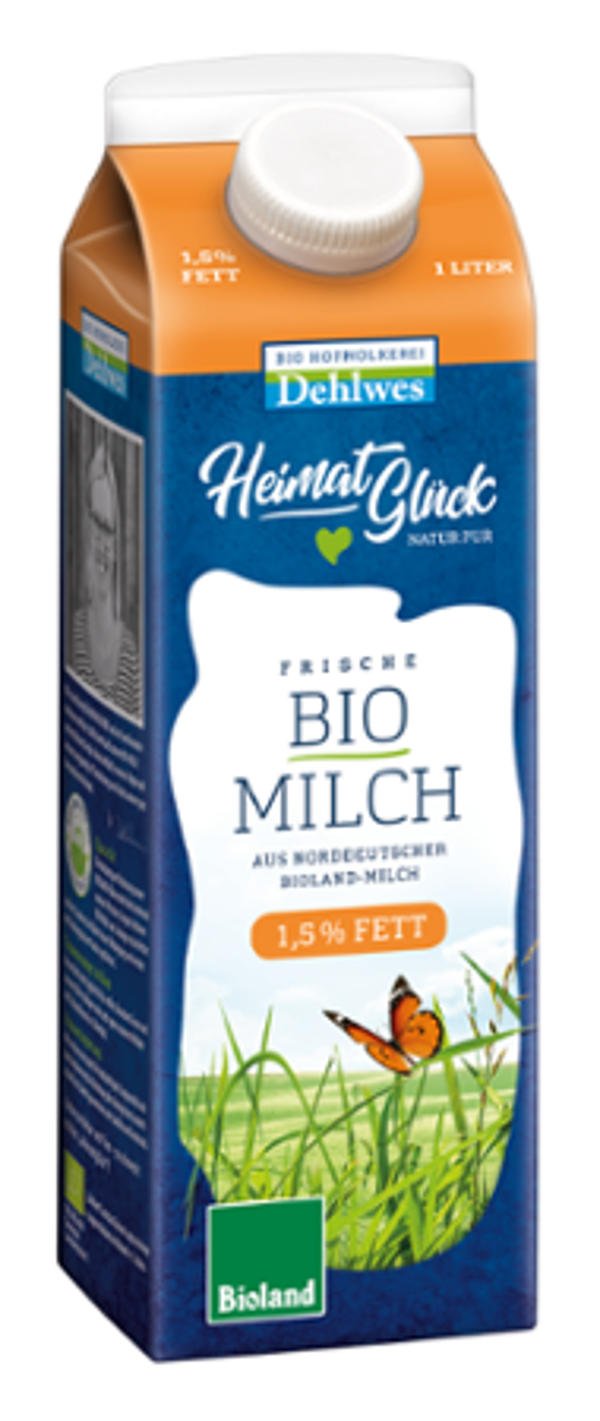 Produktfoto zu Fettarme Milch Bioland 1l 1,5% Bio-Hofmolkerei Dehlwes