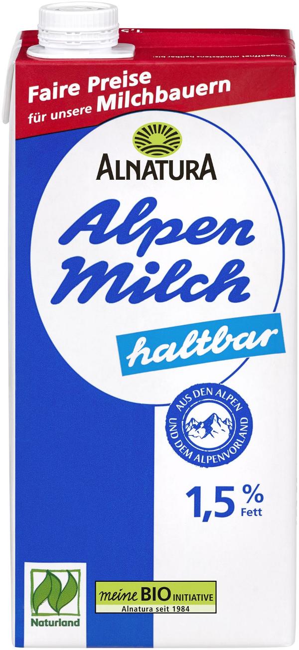 Produktfoto zu Haltbare Alpenmilch 1,5% 1 l Alnatura