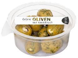 Grüne Oliven gekräutert mit Knoblauch 80g bio-verde