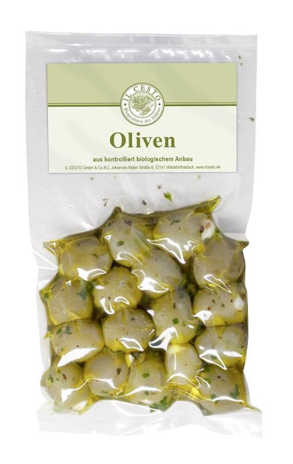 Produktfoto zu Griechische Oliven mit Knoblauch gefüllt mariniert 175g Il Cesto