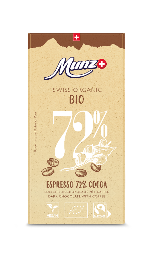 Produktfoto zu Swiss Organic Espresso 72% 100g Munz
