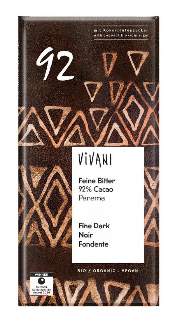 Produktfoto zu  Schokolade Feine Bitter 92% 80g Vivani