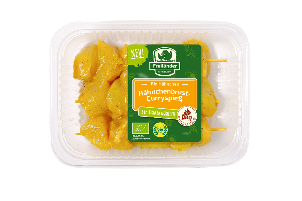Produktfoto zu Hähnchenbrustspieße Curry ca. 350g Freiländer Bio-Geflügel