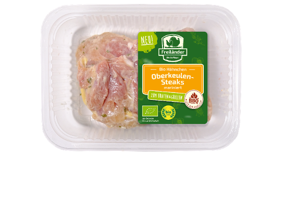 Produktfoto zu Hähnchenoberkeulensteaks Joghurt Knoblauch 350g Freiländer Bio-Geflügel