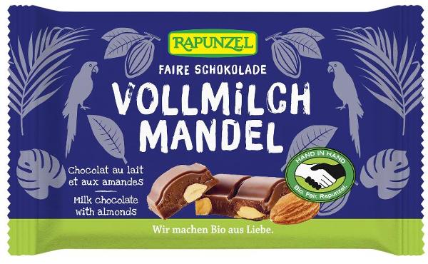 Produktfoto zu Vollmilch Schokolade mit ganzen Mandeln 100g Rapunzel
