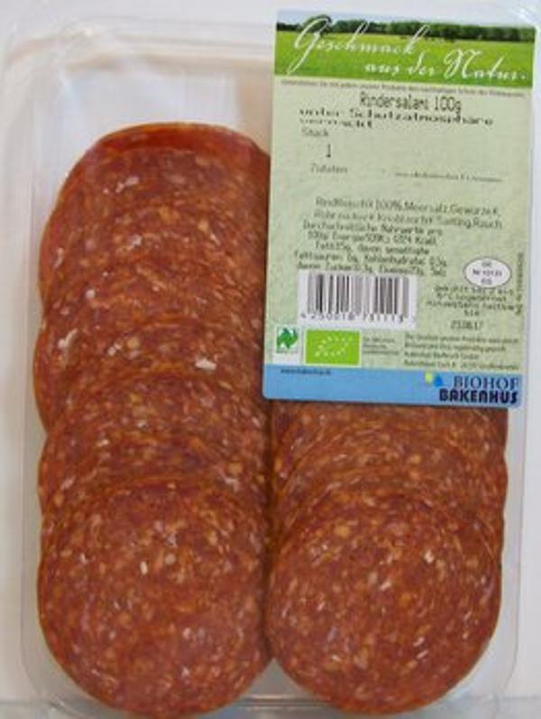 Produktfoto zu Salami vom Rind geschnitten 100g Biohof Bakenhus