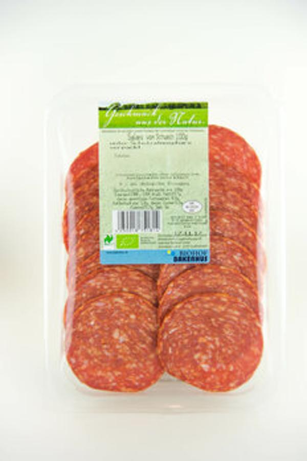 Produktfoto zu Salami vom Schwein geschnitten 100g Biohof Bakenhus