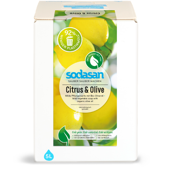 Produktfoto zu Flüssigseife Citrus & Olive 5 Liter Bag in Box Sodasan
