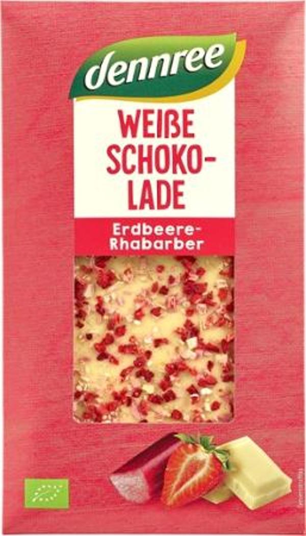 Produktfoto zu Weiße Schokolade Erdbeere-Rhabarber 100g dennree