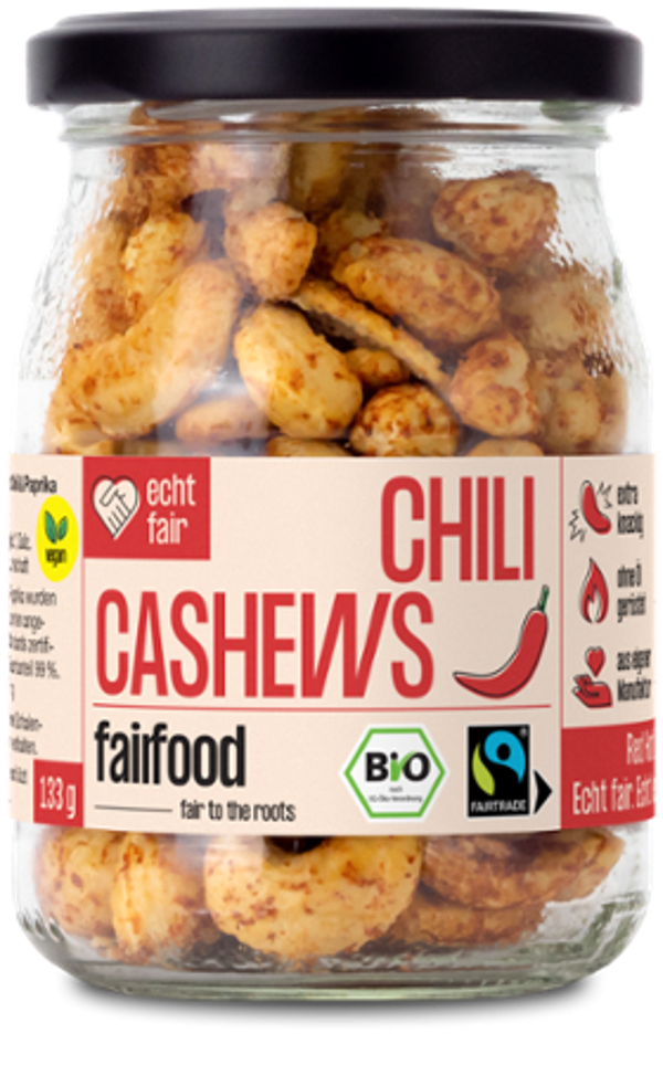 Produktfoto zu Cashewkerne Chili & Paprika im Pfandglas 133g Fairfood