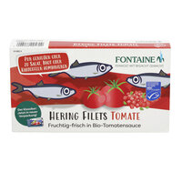Zarte Heringsfilets in Bio-Tomatensauce mit Tomatenstückchen