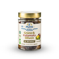 MANI Grüne & Kalamata Oliven al naturale, entkernt, bio, NL Fair